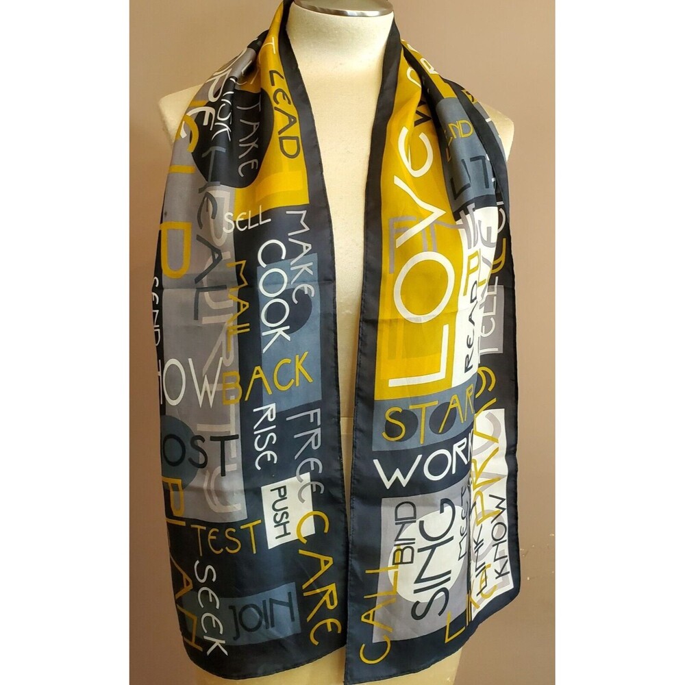 Rectangle Scarf Spellout Words of Encouragement Black Gold Gray Self Help 10x60"